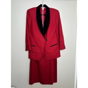 J.G Hook Women's Red‎ + Black Woll Suit Jacket and Matching Pencil Skirt Set 10